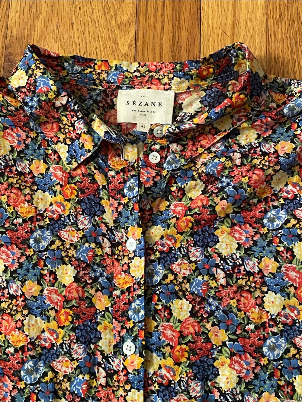 Sezane Floral Print Blouse Size 10 (EUR 42) 100% Cotton EUC Like New Gorgeous